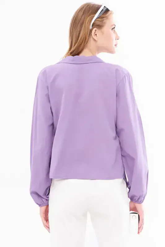 Women's Purple Collar Crossover Blouse ARM-22Y024025-Purple - 4