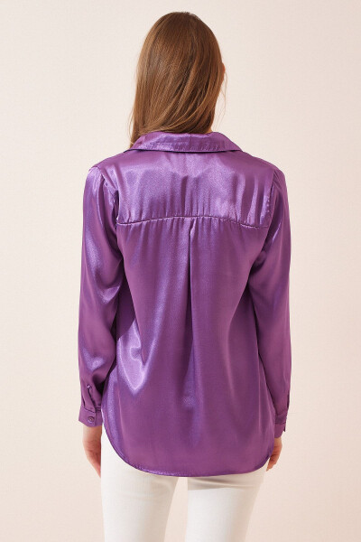 Women's Purple Lightweight Flowy Satin Shirt DD00990 - 3