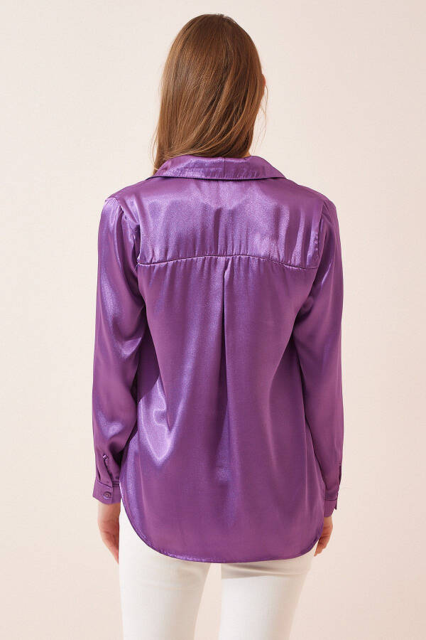 Women's Purple Lightweight Flowy Satin Shirt DD00990 - 3