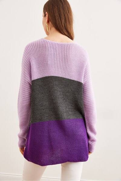 Women's Purple Lilac Color Block Raglan Knit Sweater KZK-19000920 - 8