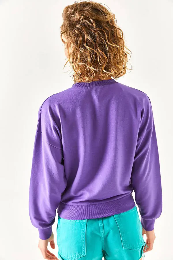 Women's Purple Pocket Detailed Soft Textured Sweatshirt SWT-19000616 - 9