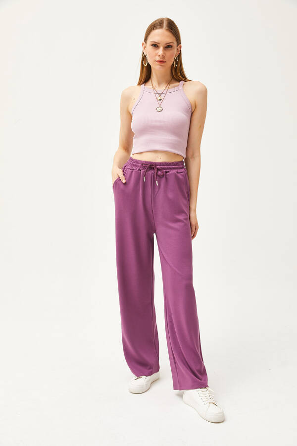 Women's Purple Pocket Soft Modal Palazzo Sweatpants EŞF-00000068 - 4