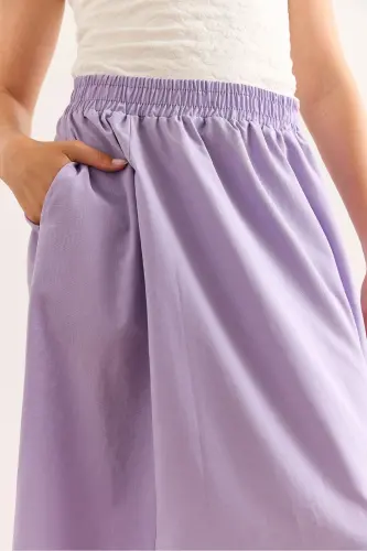 Women's Purple Pocketed Elastic Waist Midi Woven Bell Skirt - 4