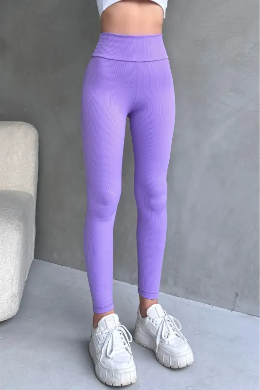Women's Purple Shaping Ribbed Leggings-Purple - 1
