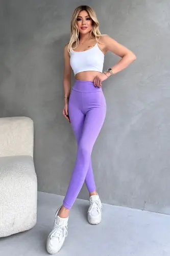 Women's Purple Shaping Ribbed Leggings-Purple - 3