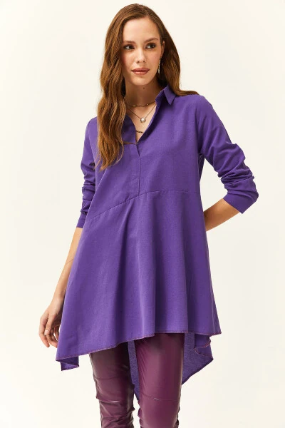Women's Purple Shirt Collar Asymmetrical Tunic - OLALOOK (1)