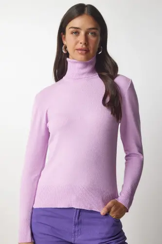 Women's Purple Turtleneck Ribbed Knit Sweater bv00087 - 4