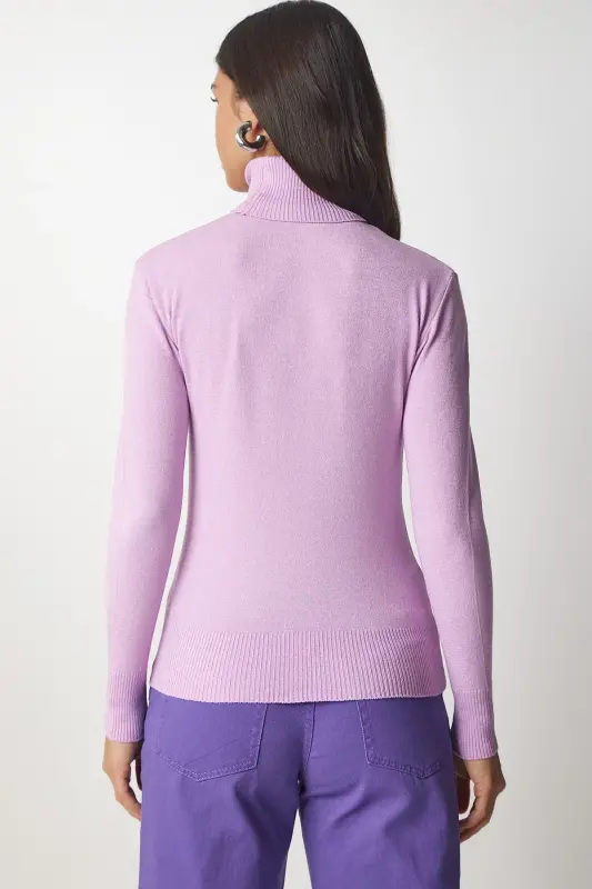 Women's Purple Turtleneck Ribbed Knit Sweater bv00087 - 7