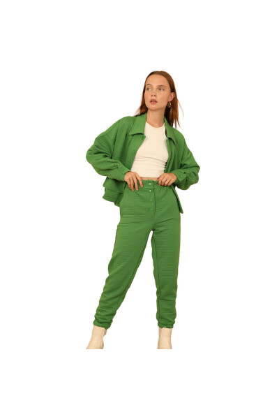 Women's Quilted Fabric Ankle Length Full Fit Snap Detail Pants - Green - 13