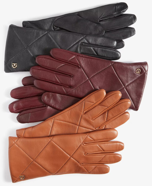 Women's Quilted Leather Gloves Black - 3