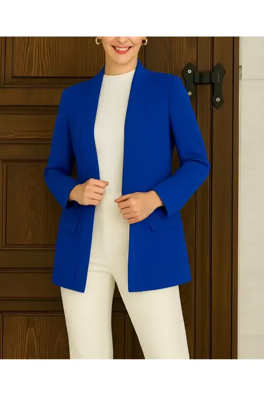 Women's Ready-to-Wear Sax Blue Jacket-Blue - 1
