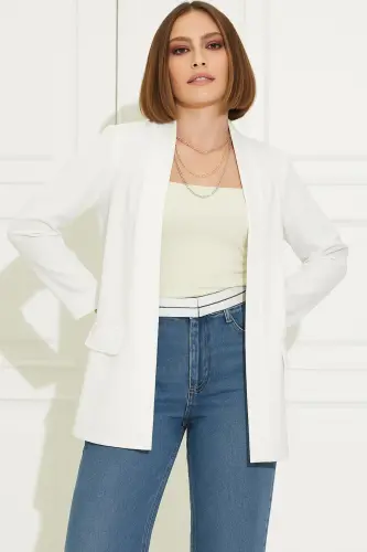 Women's Ready-to-Wear White Blazer Jacket Up to Size 54-White 
