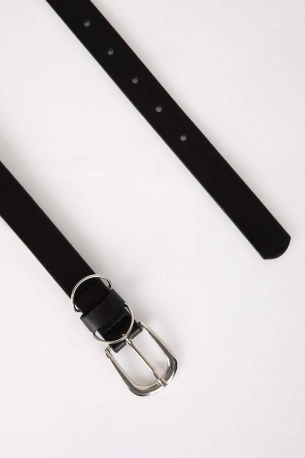 Women's Rectangular Buckle Faux Leather Belt Black - 2