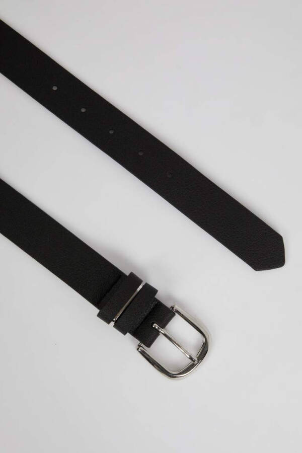 Women's Rectangular Buckle Faux Leather Jean Belt Black - 2