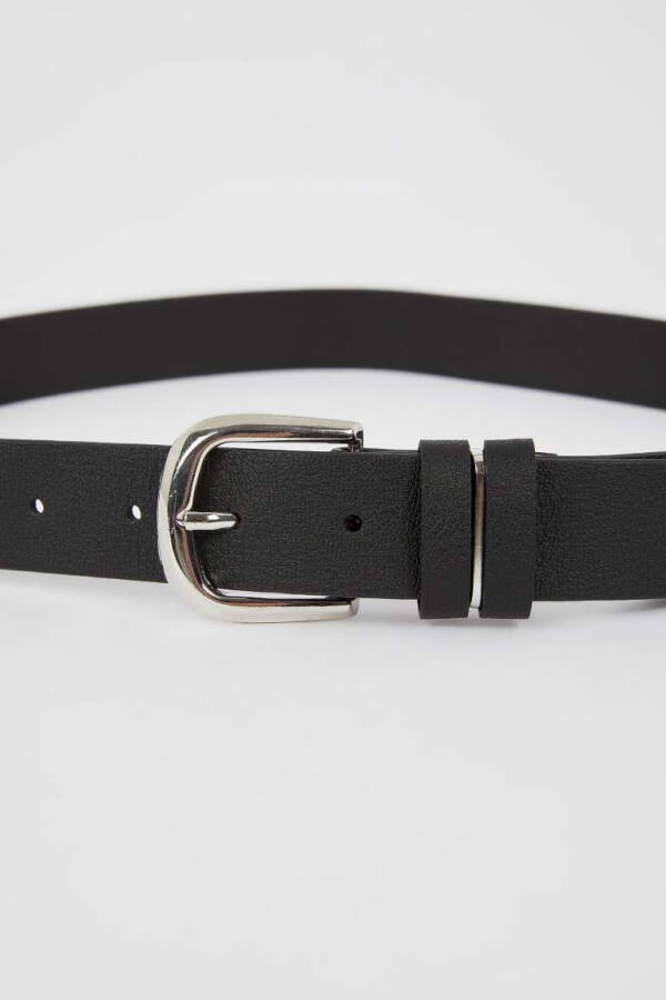 Women's Rectangular Buckle Faux Leather Jean Belt Black - 3