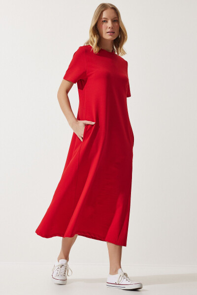 Women's Red A-Cut Summer Knit Dress UB00060 