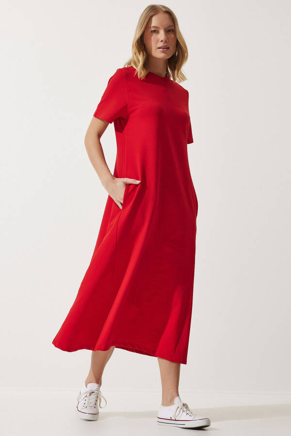 Women's Red A-Cut Summer Knit Dress UB00060 - 1