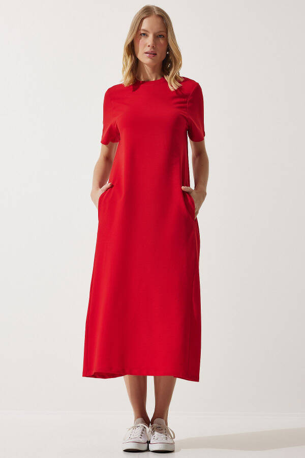 Women's Red A-Cut Summer Knit Dress UB00060 - 2