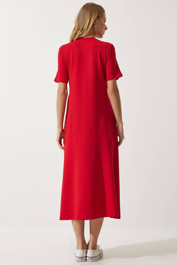 Women's Red A-Cut Summer Knit Dress UB00060 - 7