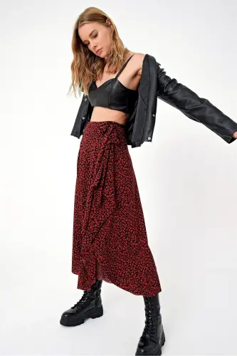 Women's Red Asymmetrical Cut Tie-Waist Skirt ALC-X5001 - TREND ALAÇATI STILI (1)