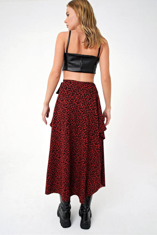 Women's Red Asymmetrical Cut Tie-Waist Skirt ALC-X5001 - 3
