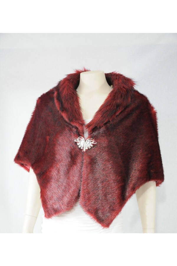 Women's Red Black Furry Brooch Bridal and Evening Dress Fur Stole Bolero - 1