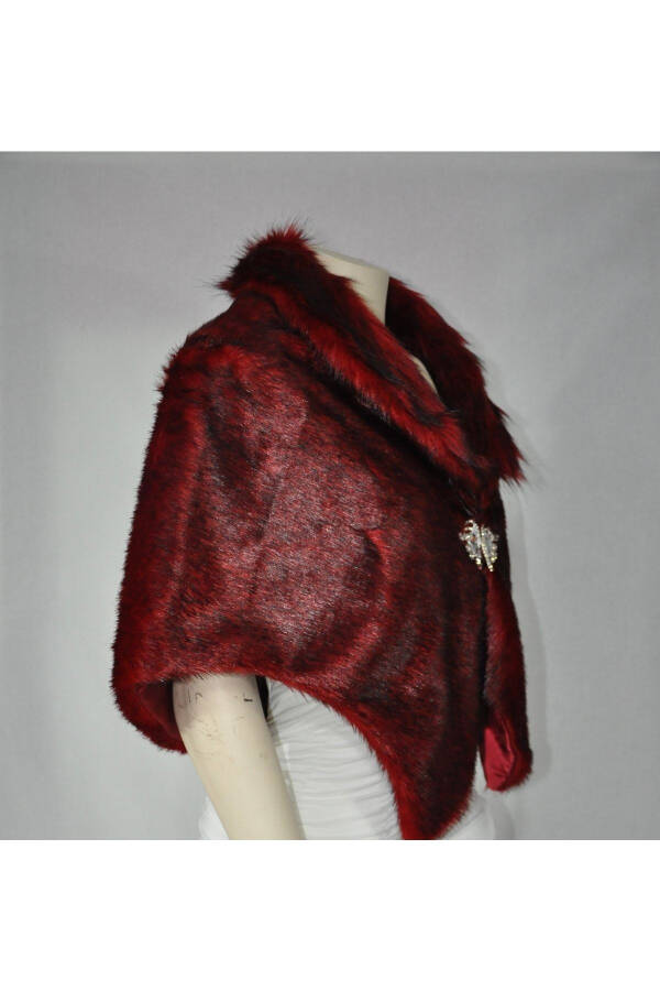 Women's Red Black Furry Brooch Bridal and Evening Dress Fur Stole Bolero - 2