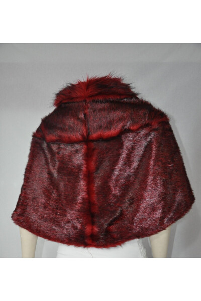 Women's Red Black Furry Brooch Bridal and Evening Dress Fur Stole Bolero - 4