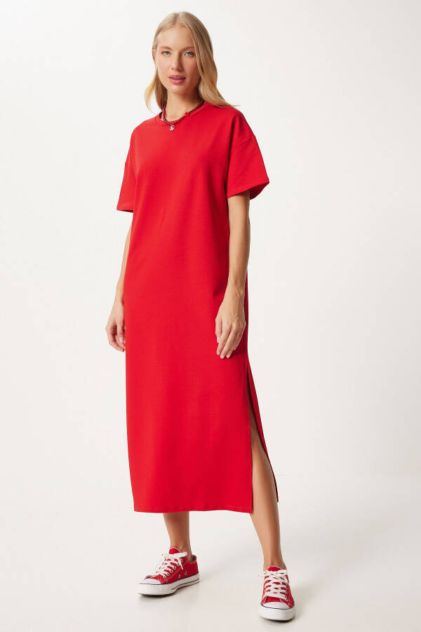 Women's Red Cotton Summer Casual Daily Knit Dress UB00080 - 1