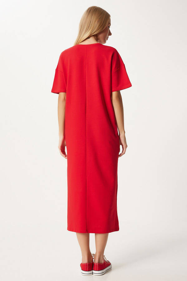 Women's Red Cotton Summer Casual Daily Knit Dress UB00080 - 5