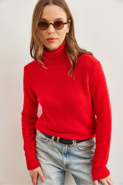 Women's Red Crew Neck Soft Texture Beard Knitted Sweater KZK-19000861 