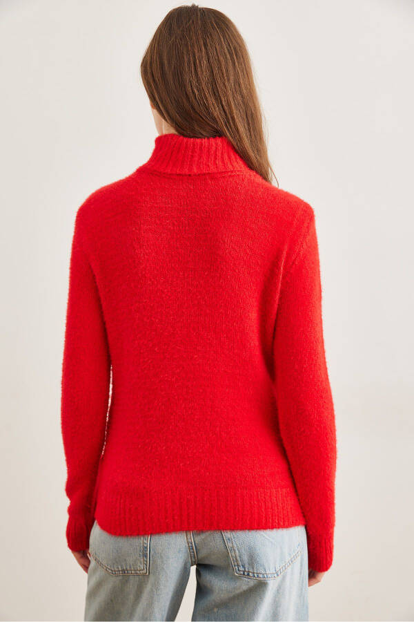 Women's Red Crew Neck Soft Texture Beard Knitted Sweater KZK-19000861 - 2