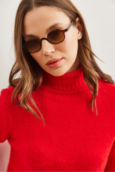 Women's Red Crew Neck Soft Texture Beard Knitted Sweater KZK-19000861 - 6