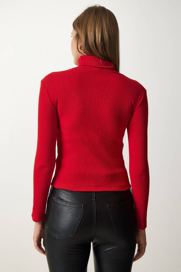 Women's Red Cut Out Detail Fisherman Neck Ribbed Knit Blouse GT00228 - 5