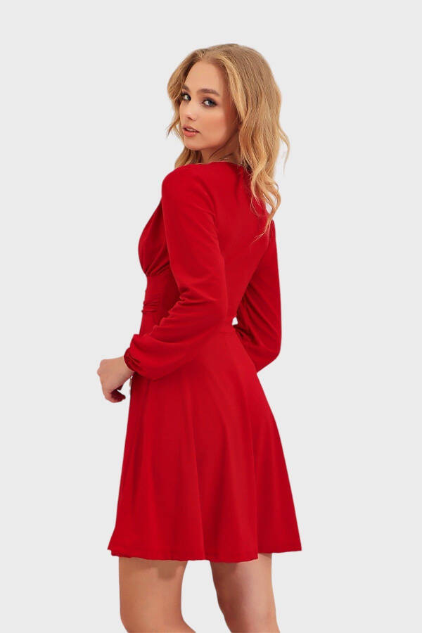 Women's Red Deep V-Neck A-Line Sandy Dress ALC-X9420 - 8