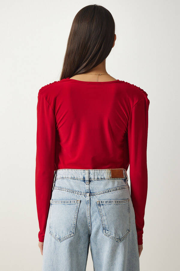 Women's Red Envelope Neck Snap Button Knit Blouse FF00147 - 5