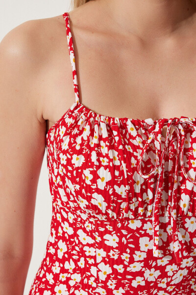 Women's Red Floral Slit Summer Knit Dress CI00029 - 5