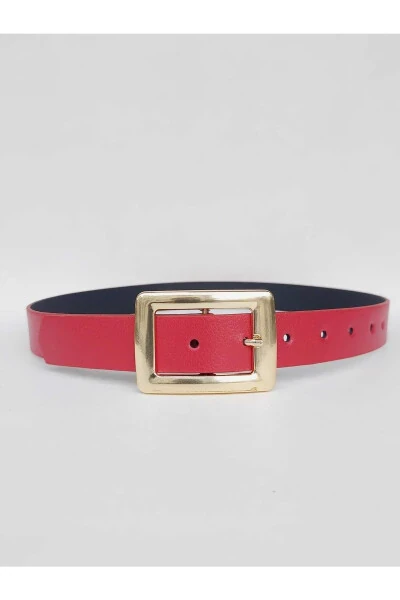 Women's Red Gold Buckle Belt - KEMERIX