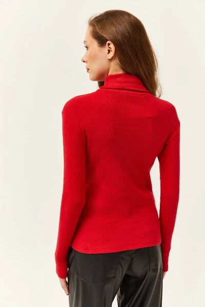 Women's Red Henley Neck Finger Detail Stretch Knit Top BLZ-19001644 - OLALOOK (1)