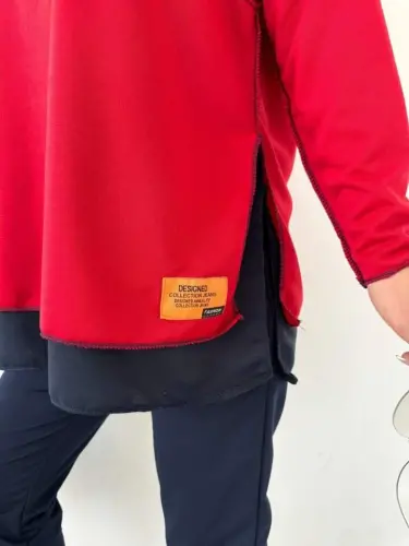 Women's Red Hooded Skirt Hem Detail Crest Reverse Stitch Appearance Two Piece Set - 11