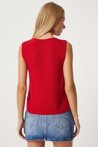 Women's Red Lace-up Knit Vest US00923 - 6