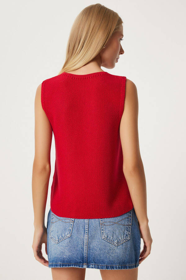 Women's Red Lace-up Knit Vest US00923 - 6