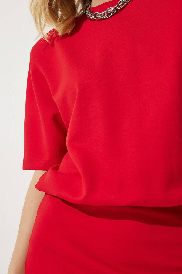 Women's Red Padded Shoulder Lycra Knitted Dress NY00002- - 5