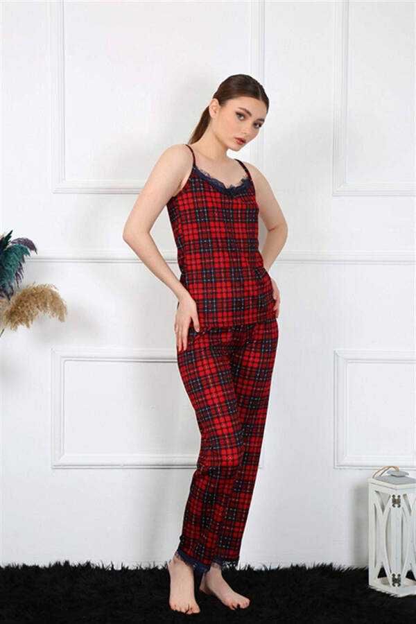 Women's Red Plaid Spaghetti Strap Pajama Set 4135 - 2