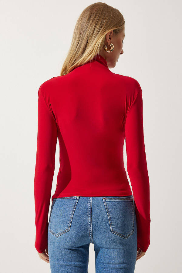 Women's Red Ruffle Detail Stand Collar Sandy Blouse FF00135 - 5