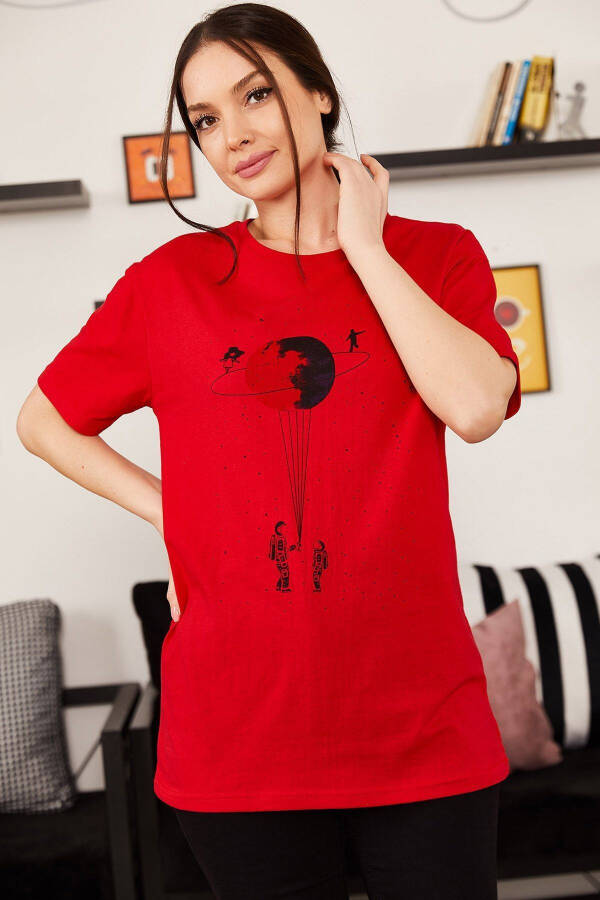 Women's Red Saturn Printed T-Shirt ARM-20Y012007 - 1