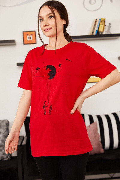 Women's Red Saturn Printed T-Shirt ARM-20Y012007 - 2