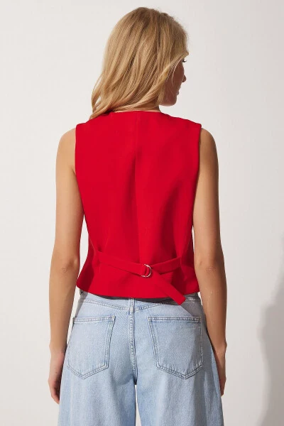 Women's Red Short Knitted Vest TO00048 - 3