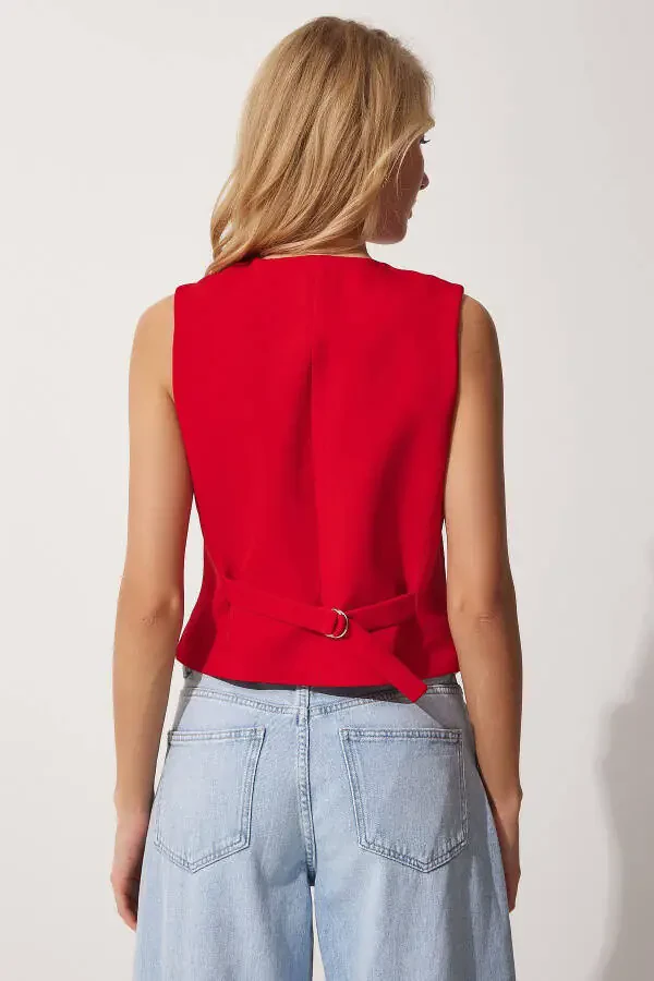 Women's Red Short Knitted Vest TO00048 - 3