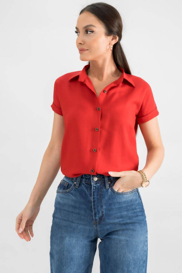 Women's Red Short Sleeve Shirt ARM-19Y001065 - 1